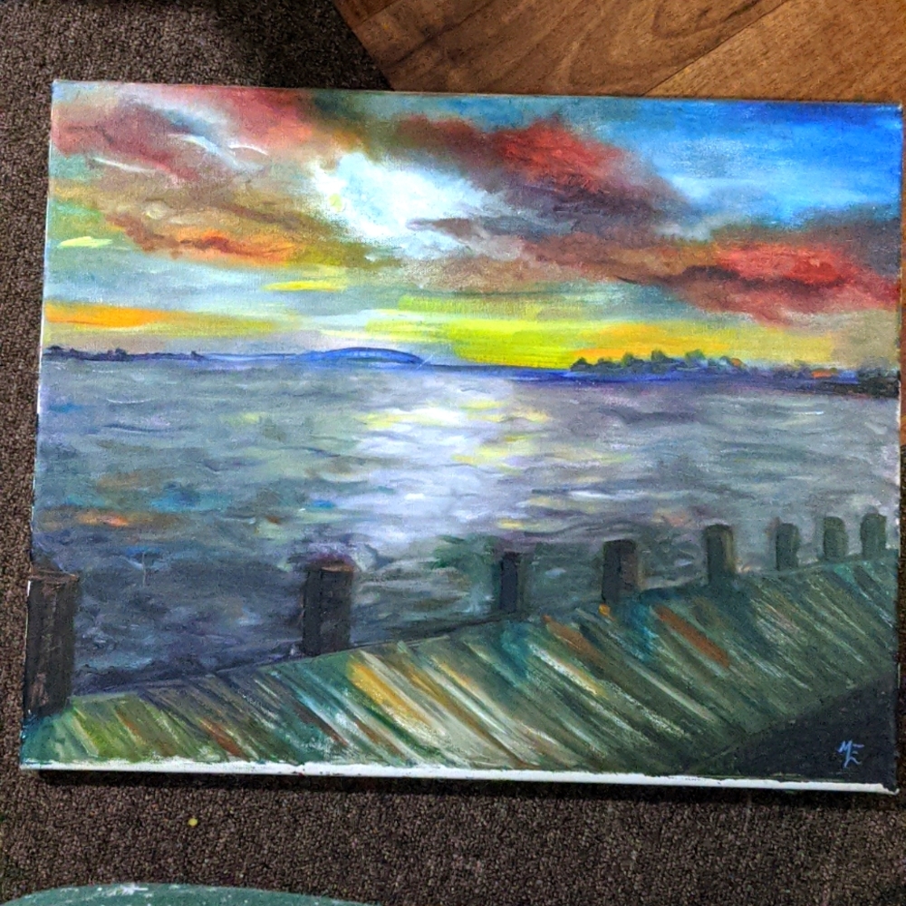 SUNSET over The Bay #ocean #beach painting by FairygodmotherEmilyJean